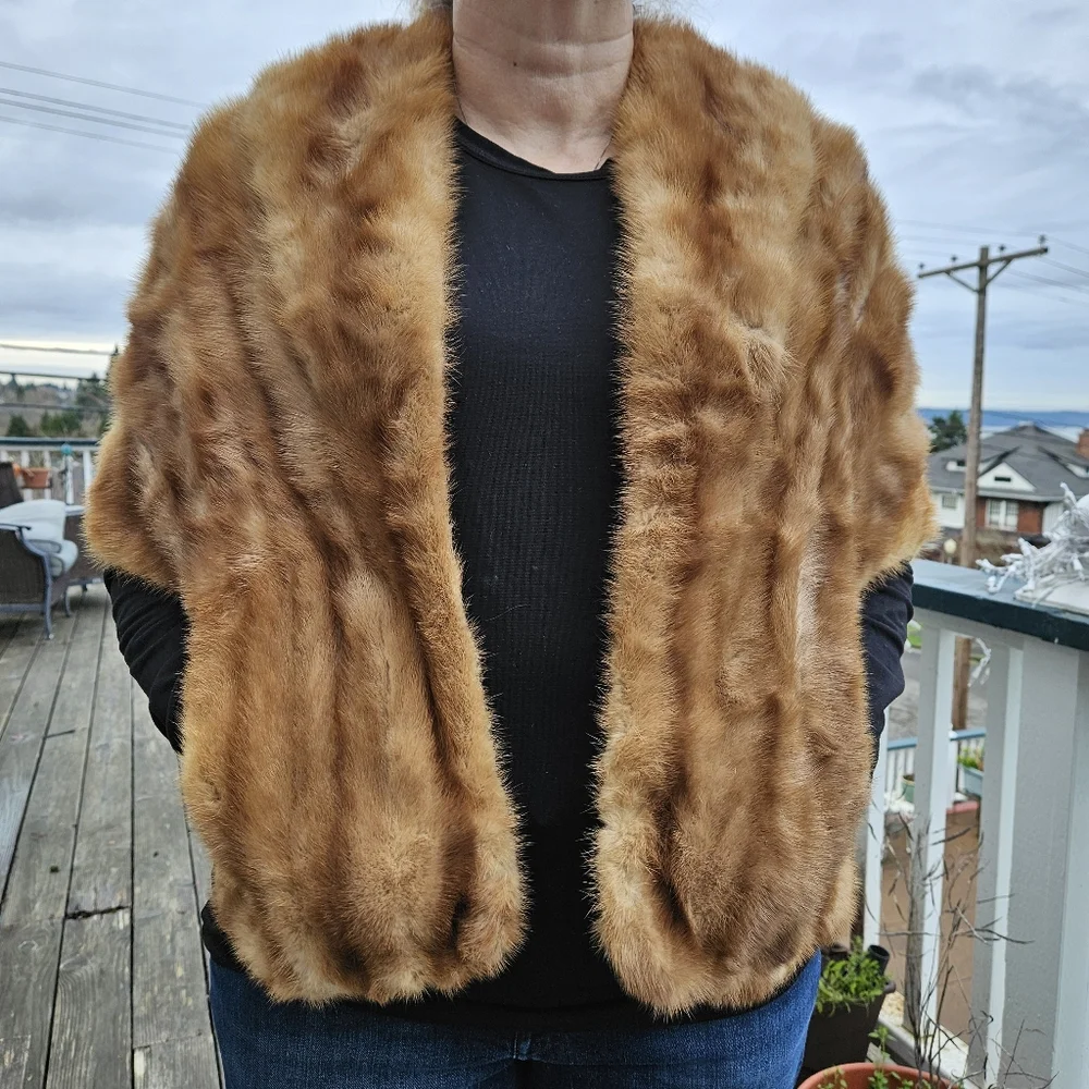 Vintage real mink shawl wrap with pockets S/M/L